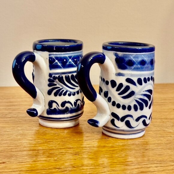 Mexican Talavera Pottery Blue Tray and Two Tequila Glasses - Handmade - Picture 3 of 10